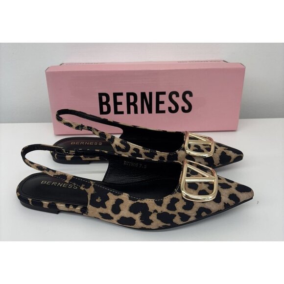 BERNESS / Ruthos / Leopard Print /  Slingback / Flats With Gold Buckle Detailing - Picture 7 of 8